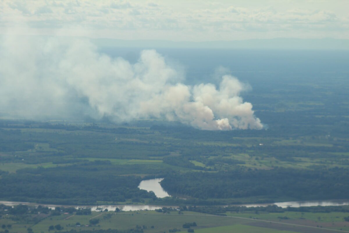 Quema del bosque de la Amazonia colombiana en inmediaciones de de San José del Guaviare. Por lo general, al llegar la temporada seca, se incendian esos terrenos para acabar con la vegetación riparia.