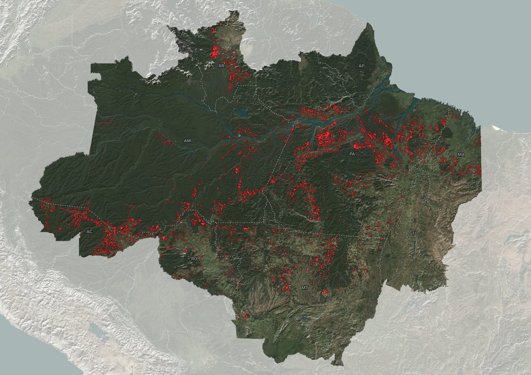 Mapa Tem Tem Prodes 2024: AMACRO tem queda de 38% e RR é único estado com alta na taxa
